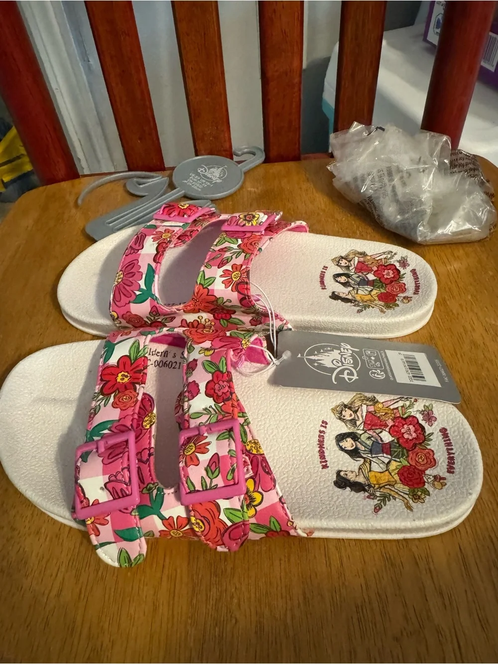 Disney Pink Floral Double-Strap Kids Slide Sandals